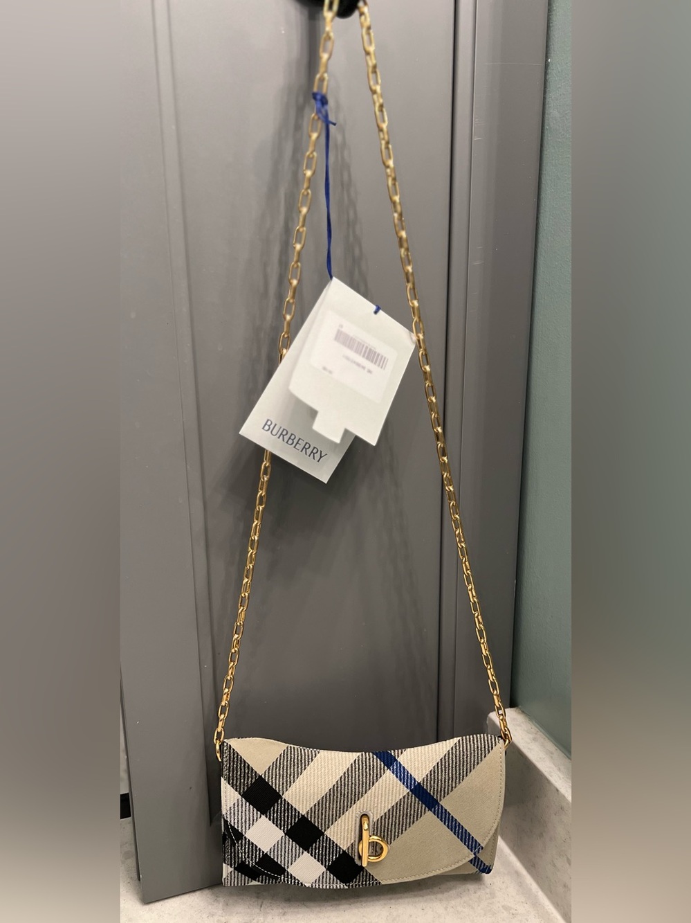 Burberry Lichen Check Chain Wallet - Shoulder Clutch - Picture 6 of 8